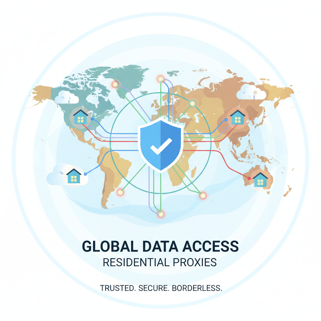 住宅代理IP概念图，展示全球数据访问