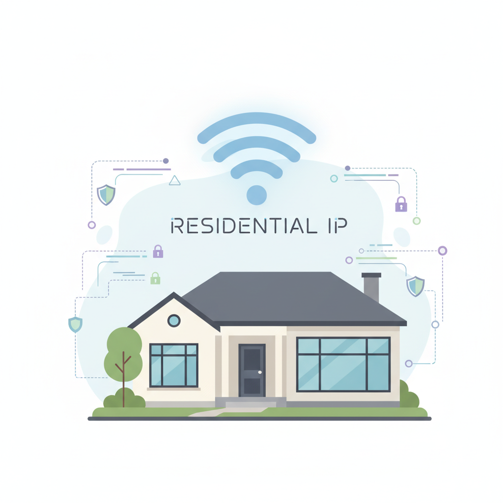 住宅IP的现代扁平插图，象征网络安全